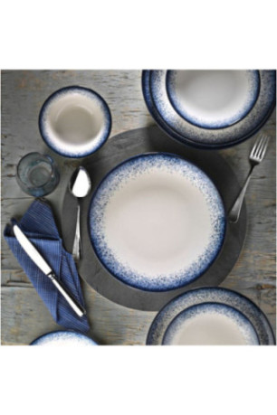 Service de table (18 pièces) - Bleu foncé Blanc