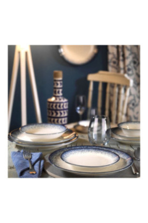 Service de table (18 pièces) - Bleu foncé Blanc