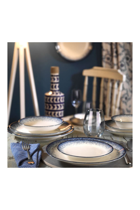 Service de table (18 pièces) - Bleu foncé Blanc