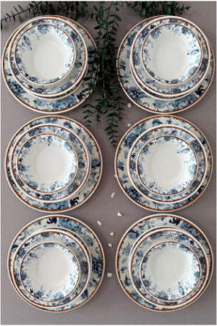 Service de table (24 pièces) - Blanc Bleu Orange