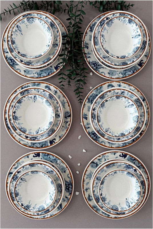 Service de table (24 pièces) - Blanc Bleu Orange
