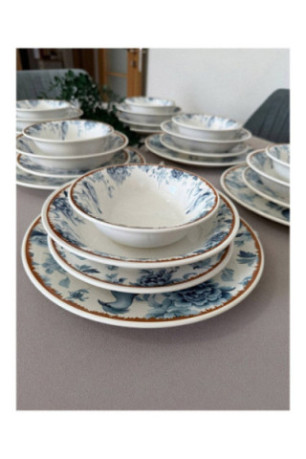 Service de table (24 pièces) - Blanc Bleu Orange