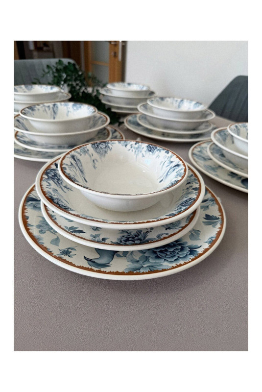 Service de table (24 pièces) - Blanc Bleu Orange