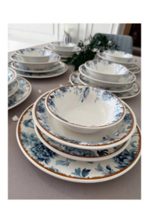 Service de table (24 pièces) - Blanc Bleu Orange