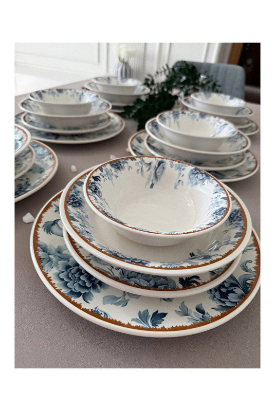 Service de table (24 pièces) - Blanc Bleu Orange
