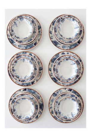 Service de table (24 pièces) - Blanc Bleu Orange