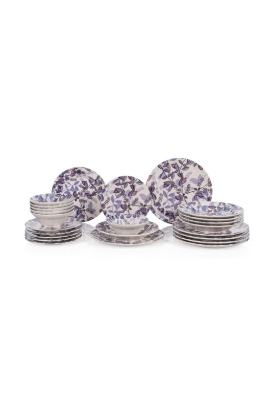 Service de table (24 pièces) - Violet Lilas Blanc
