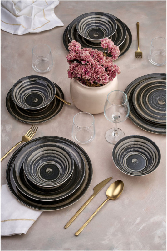 Service de table (24 pièces) - Vert foncé Noir Marron Blanc