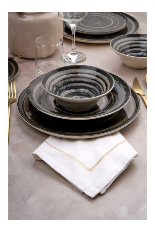 Service de table (24 pièces) - Vert foncé Noir Marron Blanc