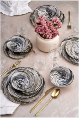 Service de table (24 pièces) - Vert foncé Noir Marron Blanc