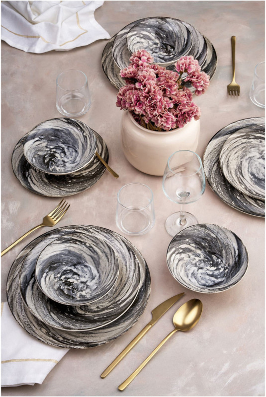 Service de table (24 pièces) - Vert foncé Noir Marron Blanc