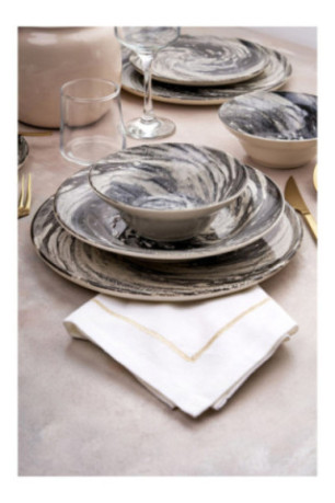 Service de table (24 pièces) - Vert foncé Noir Marron Blanc