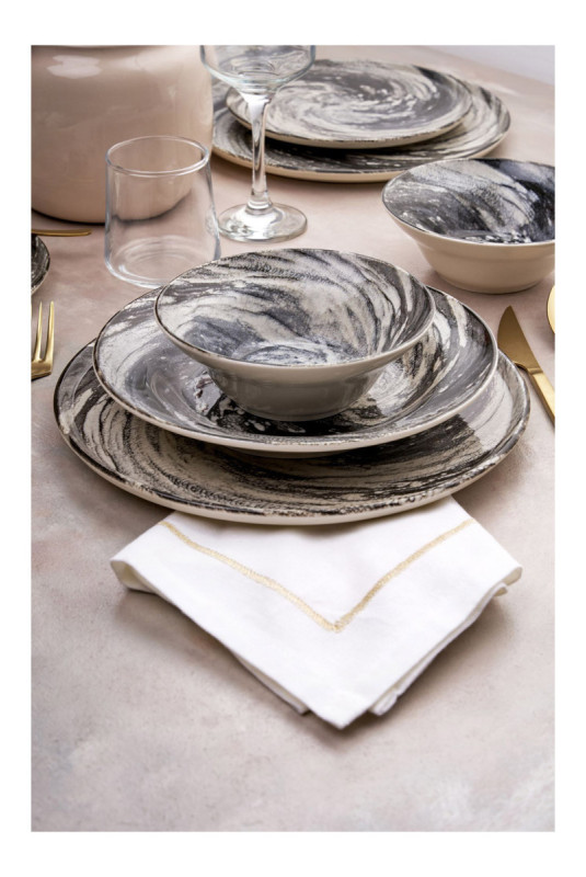 Service de table (24 pièces) - Vert foncé Noir Marron Blanc