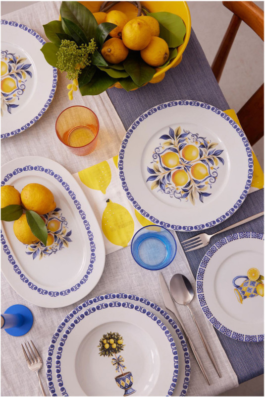 Service de table (26 pièces) - Blanc Jaune Bleu