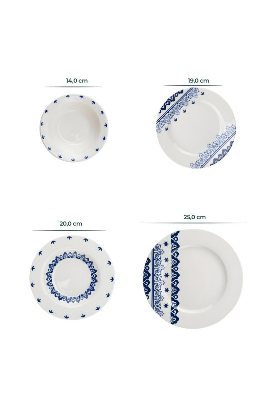 Service de table (24 pièces) - Blanc Bleu