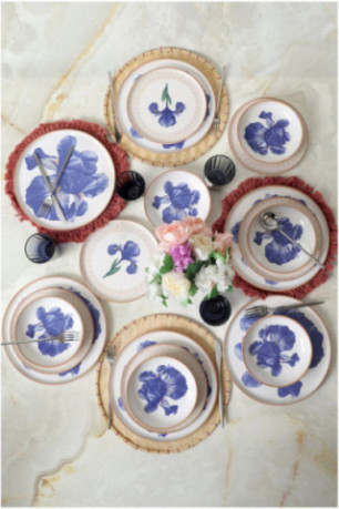 Service de table (18 pièces) - Blanc Bleu Or
