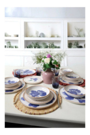Service de table (18 pièces) - Blanc Bleu Or