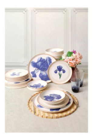 Service de table (18 pièces) - Blanc Bleu Or