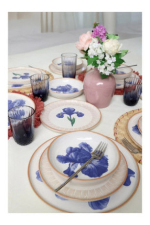 Service de table (18 pièces) - Blanc Bleu Or