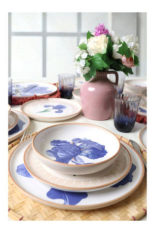 Service de table (18 pièces) - Blanc Bleu Or