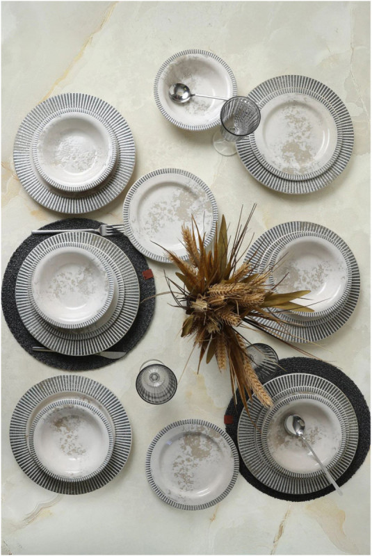 Service de table (18 pièces) - Crème grise