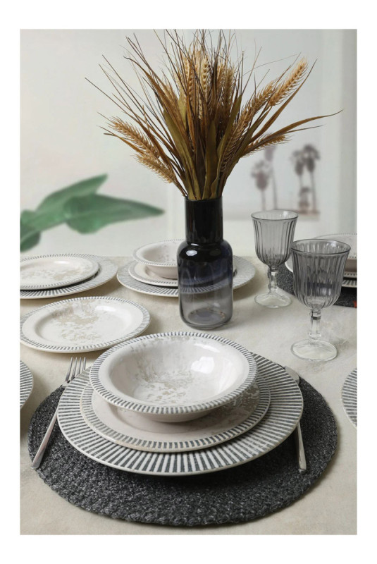 Service de table (18 pièces) - Crème grise