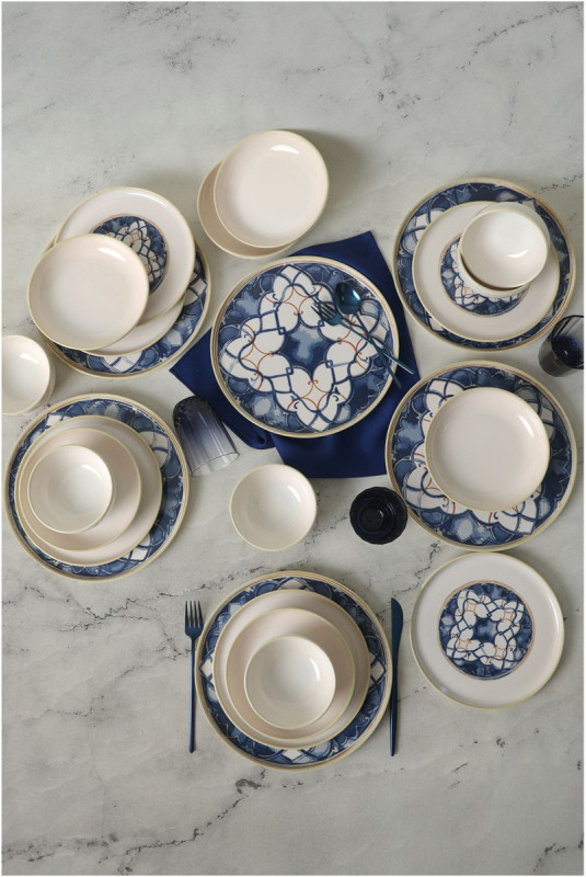 Service de table (24 pièces) - Blanc Bleu
