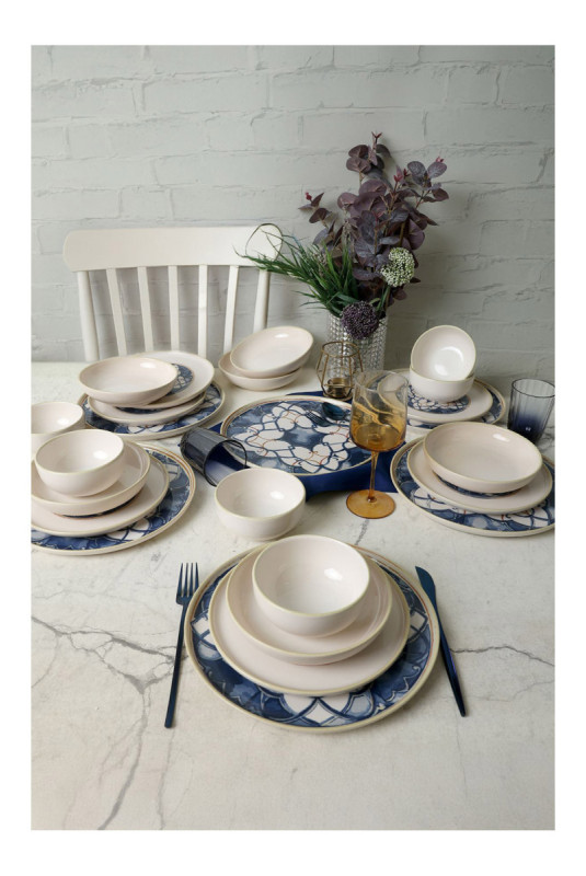 Service de table (24 pièces) - Blanc Bleu
