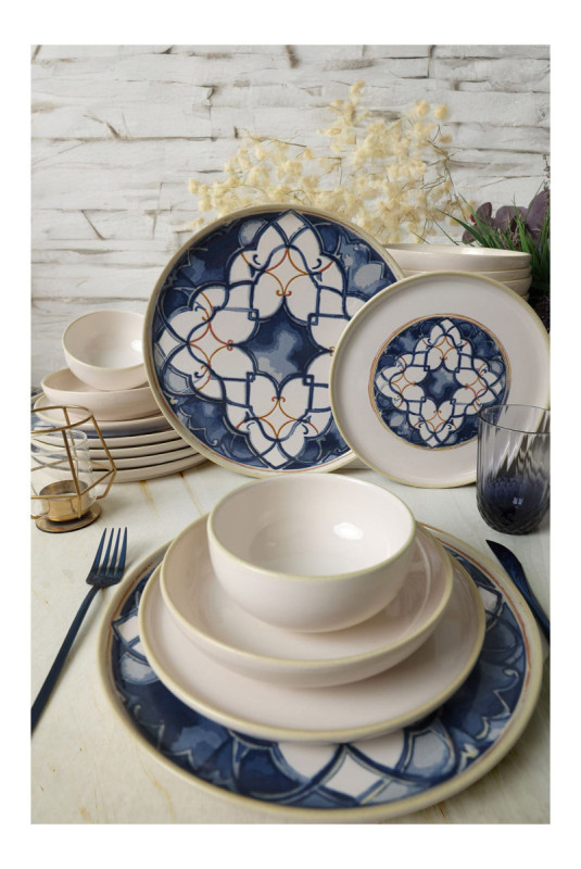 Service de table (24 pièces) - Blanc Bleu