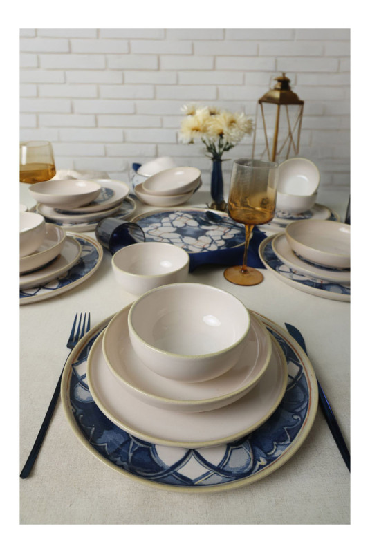 Service de table (24 pièces) - Blanc Bleu