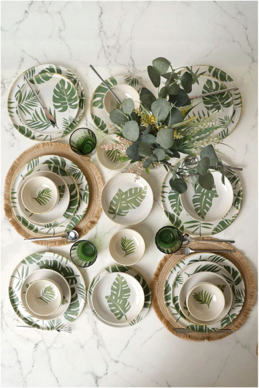 Service de table (24 pièces) - Blanc Vert