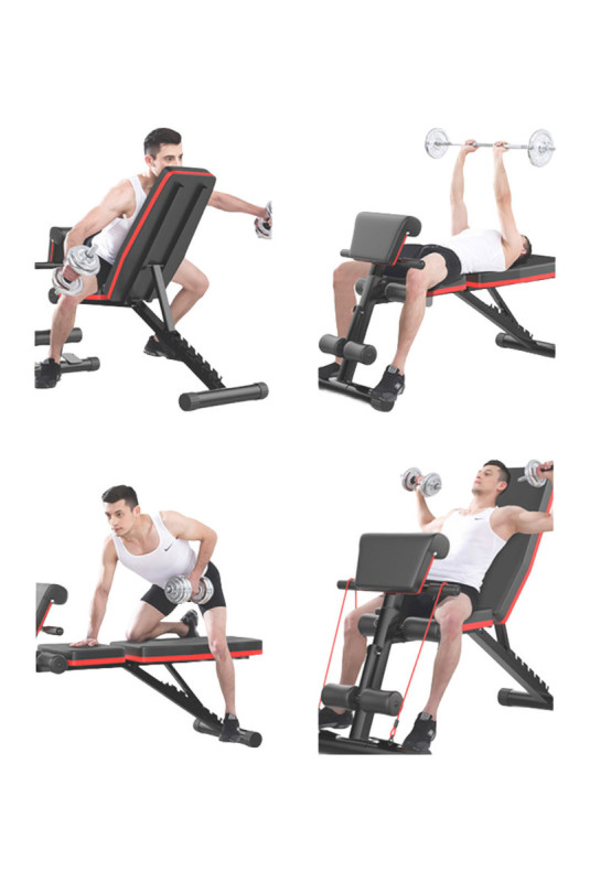 Banc de musculation inclinable. réglable et multifonctions Noir et Rouge 42x130x102 cm