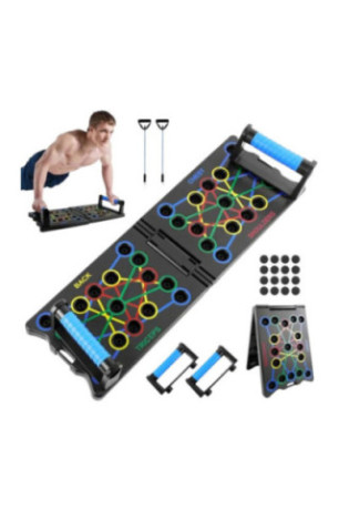 Planche de musculation 12 en 1 avec tendeurs et poignées Noir et Bleu 64x20x2 cm
