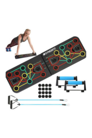 Planche de musculation 12 en 1 avec tendeurs et poignées Noir et Bleu 64x20x2 cm