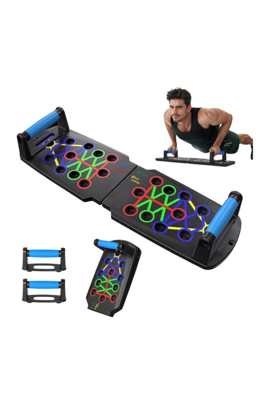 Planche de musculation 12 en 1 avec tendeurs et poignées Noir et Bleu 64x20x2 cm