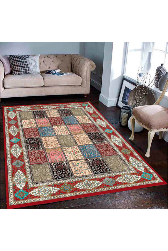 Tapis 80x150cm - Beige Crème Bleu Rouge