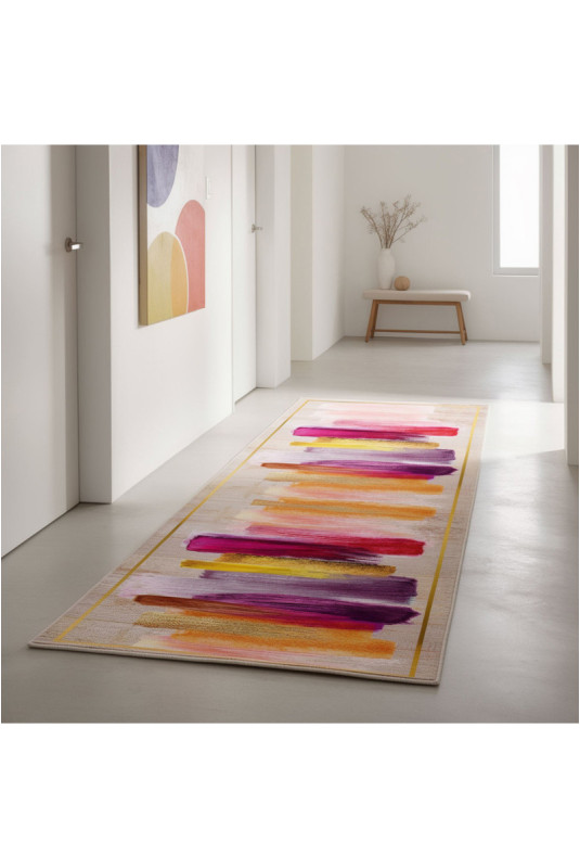Tapis 80x250cm - Crème Orange Jaune Fuchsia