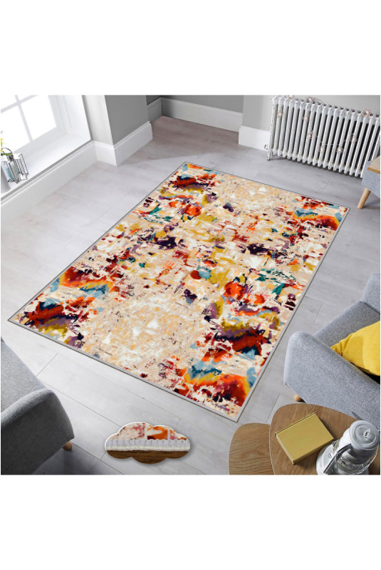 Tapis 40x60cm - Beige Jaune Bleu Rouge Brun