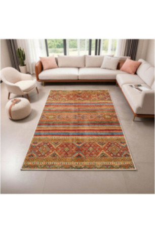 Tapis 50x80cm - Crème Rouge Orange Camel Bleu