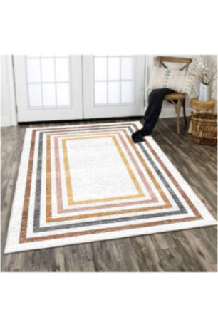 Tapis 80x150cm - Crème Jaune Tuile Rouge Orange Noir