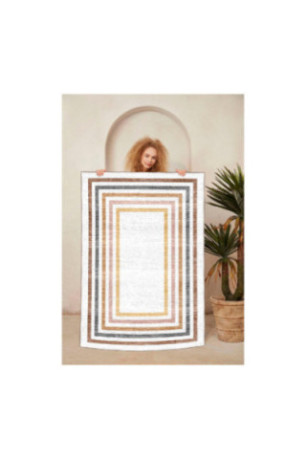 Tapis 80x150cm - Crème Jaune Tuile Rouge Orange Noir