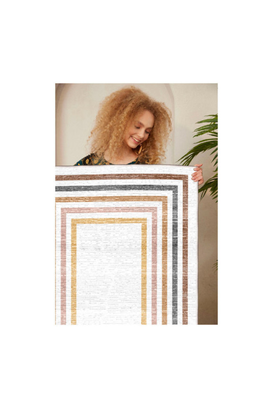 Tapis 80x150cm - Crème Jaune Tuile Rouge Orange Noir