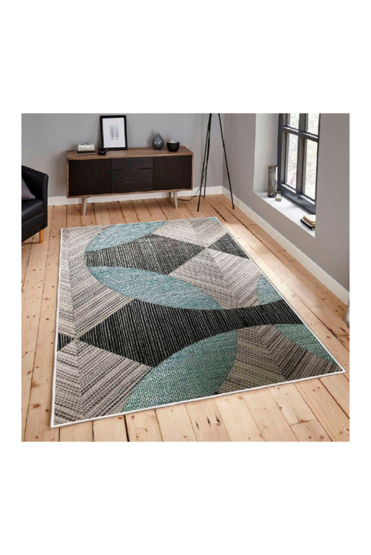 Tapis 80x150cm - Bleu Gris Noir
