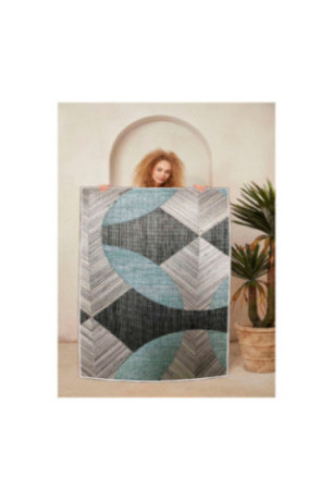 Tapis 80x150cm - Bleu Gris Noir