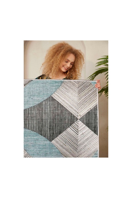 Tapis 80x150cm - Bleu Gris Noir