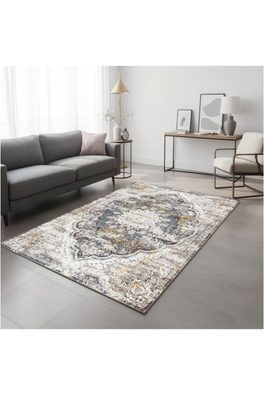 Tapis 80x150cm - Crème Gris Bordeaux Rouge