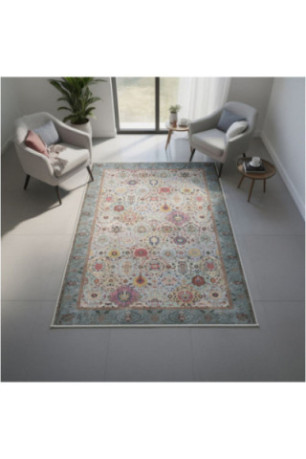 Tapis 80x150cm - Crème Rouge Orange Bleu Vert