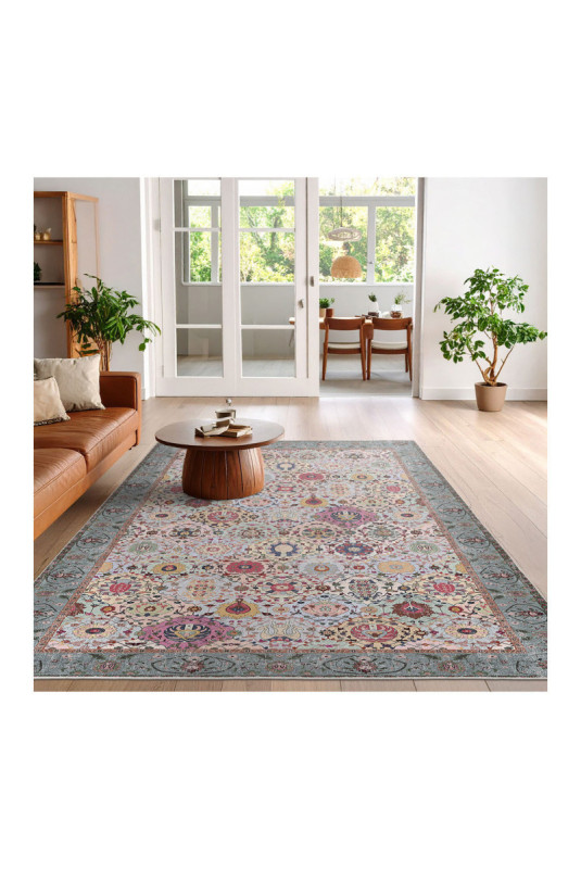 Tapis 80x150cm - Crème Rouge Orange Bleu Vert