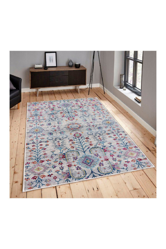 Tapis 80x150cm - Bleu Orange Rose Gris