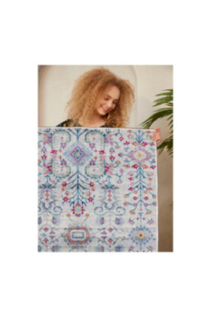 Tapis 80x150cm - Bleu Orange Rose Gris